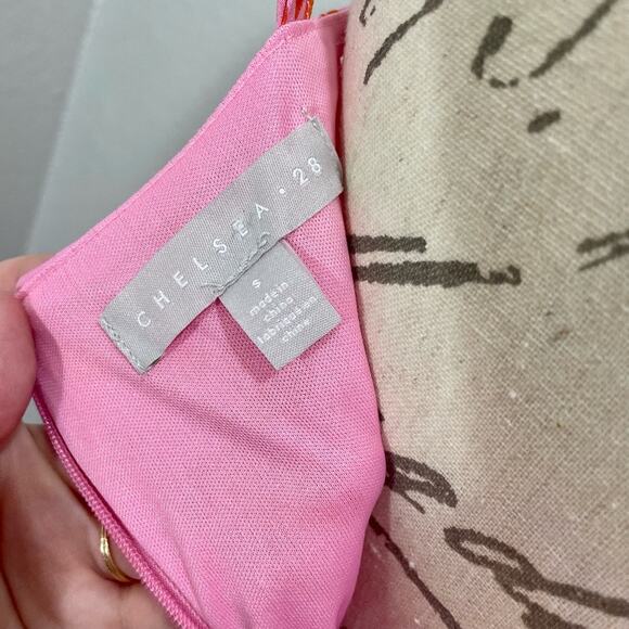 Chelsea28 Women's Pink Floral Faux Wrap Sleeveless Midi Dress Ruffle Hem - Small - Picture 12 of 13